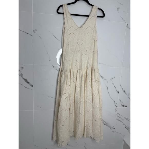 House of Harlow 1960 Beige Embroidered Cotton Midi Dress 8 viral coastal summer - Picture 13 of 16